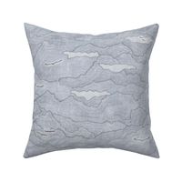 Condor Mountain, Storm Gray (xl scale)  | Condors, bird fabric, hand drawn landscape with mountains and clouds in calm neutral grey, flying birds on warm blue gray.