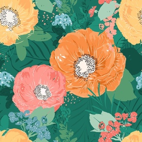 Maximalist Rose Floral (Emerald Green) (24")
