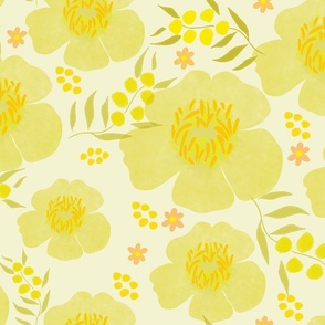 Yellow daisies and buttercups on cream background