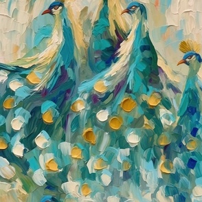 Playful Peacocks - Gold/Teal Wallpaper 