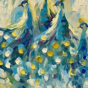 Playful Peacocks - Yellow/Blue Wallpaper - New for 2023