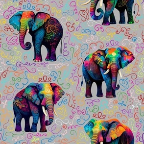 Elephants _ Rainbow Swirls Gray