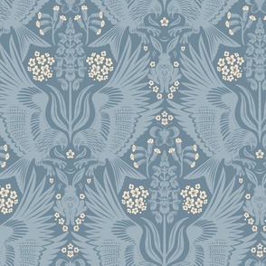 Red Kites Damask - Dusty Blues