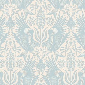 Red Kites Damask - Sky blue on Creme