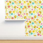 Bee Happy Pattern - White Background - Large Scale