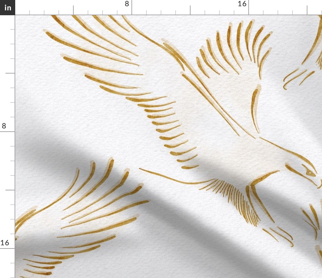 golden eagle large - hand-drawn bird of prey - mustard and honey on white - watercolor magestic bird wallpaper