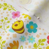 Bee Happy Pattern - White Background - Smaller Scale