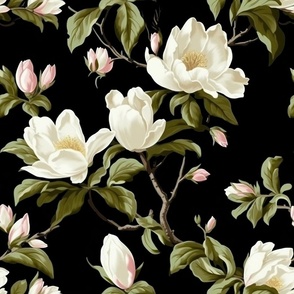 Magnolia Cottage - Black Wallpaper - New for 2023