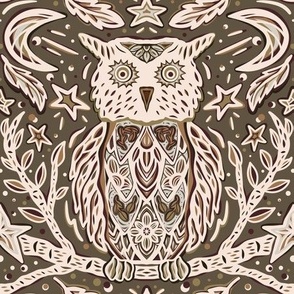 Bird of prey. Hand drawn owl with ornament - Medium scale 