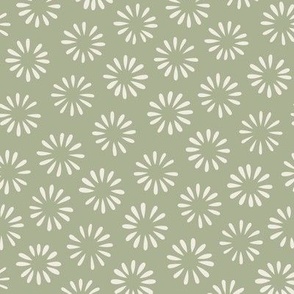 Small Hand Drawn Flowers | Creamy White, Light Sage Green 02 | Floral