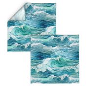 Ocean Waves - Blue Watercolor Surf