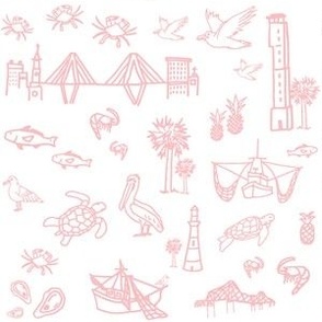 Charming Charleston South Carolina Toile in Rose Pink on White