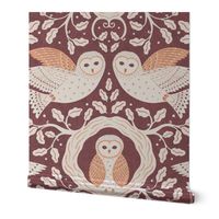 Owls Nesting (Jumbo) - Orange and Red - Baby Bird in Oak Tree