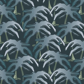 Moonlit Midnight Palms - Grey - L large scale - Palms and Turtles on midnight dark indigo blue sage grey teal wallpaper turtle palm