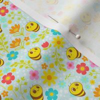 Bee Happy Pattern - Blue Background - X Small Scale