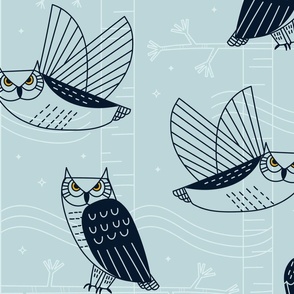 Night Flight Great Horned Owl MCM Wallpaper - Large