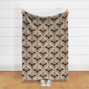 Beige Damask pattern with falcon