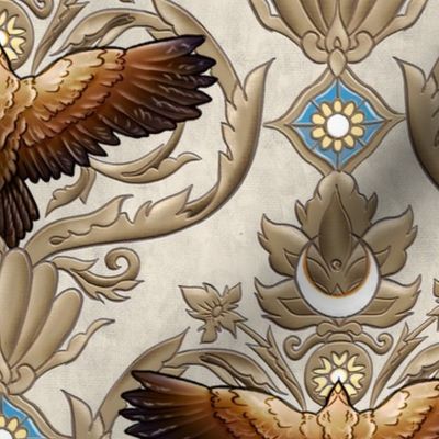 Beige Damask pattern with falcon