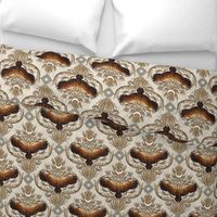 Beige Damask pattern with falcon