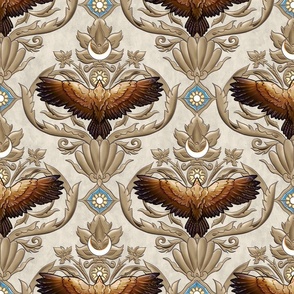 Beige Damask pattern with falcon