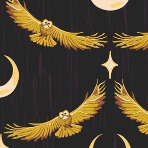 Golden Owls in Moonlight