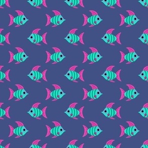 Colorful Tropical Fish - Turquoise and Teal Stripes with Pink Fins - shw1041 small scale