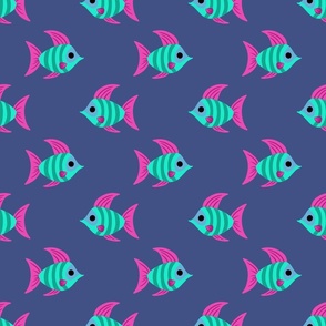 Colorful Tropical Fish - Turquoise and Teal Stripes with Pink Fins - shw1041 medium scale