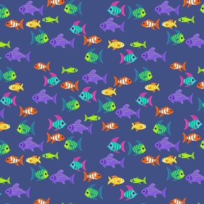 Colorful Tropical Fish - Bright Colors on Dark Blue - shw1043 medium scale