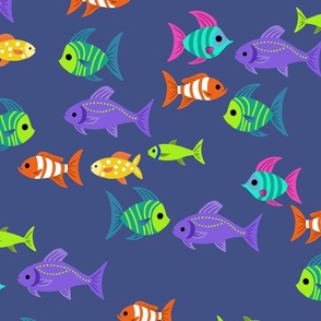 Colorful Tropical Fish - Bright Colors on Dark Blue - shw1043 large scale