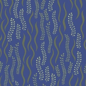 Seaweed Stripes - Wavy Bands of Green Seaweed and Kelp in a Dark Blue Ocean - shw1046 medium scale