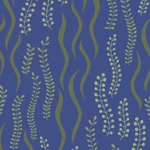 Seaweed Stripes - Wavy Bands of Green Seaweed and Kelp in a Dark Blue Ocean - shw1046 large scale