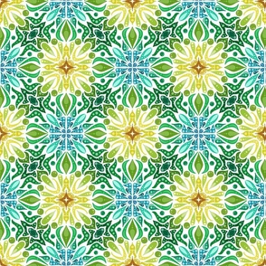 Tropical Star Yellow, Green, Blue Geometric Abstract Tile Pattern