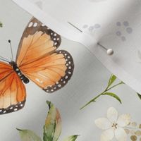 Monarch Butterflies Lg – Orange Butterfly Fabric, Garden Floral, Flowers & Butterflies Fabric (eggshell)