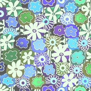 A FLOWERY GARDEN IN BLUE