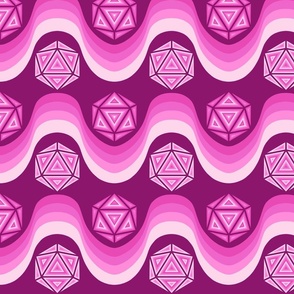 Retro Inspired D20 Dice and Color Wave Seamless Pattern - Magenta Pink