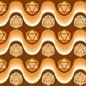 Retro Inspired D20 Dice and Color Wave Seamless Pattern - Orange
