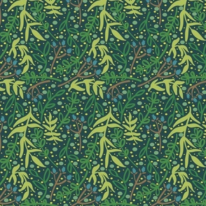 Botanicals and Dots - Hand Drawn Design - Bright Green, Navy, Blue, and Brown 