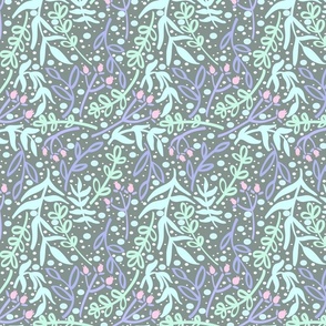 Botanicals and Dots - Hand Drawn Design - Pastel Purple, Green, Blue, and Pink