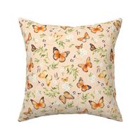 Monarch Butterflies MD – Orange Butterfly Fabric, Garden Floral, Flowers & Butterflies Fabric (apricot)