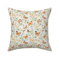 Monarch Butterflies Sm – Orange Butterfly Fabric, Garden Floral, Flowers & Butterflies Fabric (eggshell)