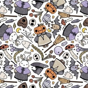 Watercolor Jackalope and Pumpkin Monsters Halloween Pattern in White Background, Small