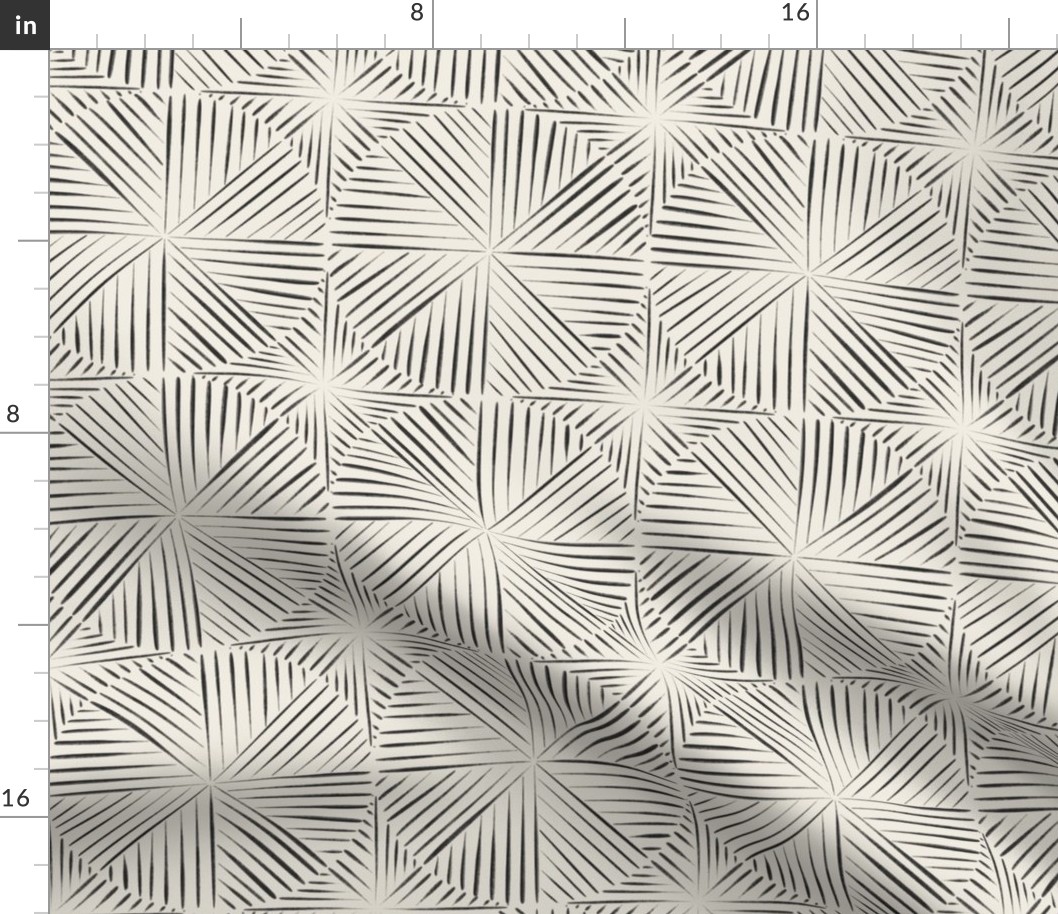 Varied Line Geo - Creamy White_ Raisin Black 02 - Geometric Tile