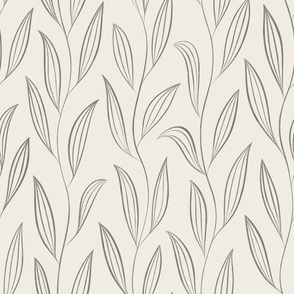 vines with leaves - creamy white_ limed ash green - botanical