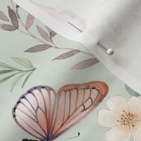 Butterflies Lg – Girly Pink Butterfly Fabric, Garden Floral, Flowers & Butterflies Fabric (honeydew)