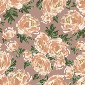 Medium - Amelia Watercolor Painted Peach Peonies - Art Nouveau Florals - Mauve, Blush, Beige, Green