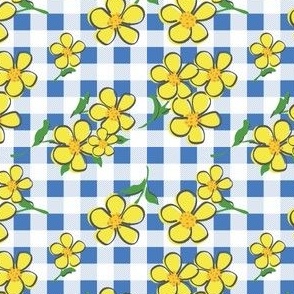 Yellow Buttercups on Blue Gingham