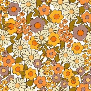 Vintage Yellow Groovy Floral - 70s Pattern - Botanical Pattern - Mustard - Brown - Home Decor Pattern - Quilt Pattern - Flowers - Floral