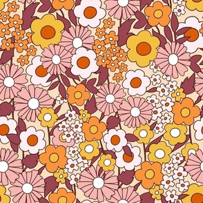 Pink Groovy Floral Vintage - 70s Pattern - Botanical Pattern - Pink - Yellow - Home Decor Pattern - Quilt Pattern - Flowers - Floral