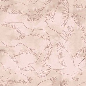 Hand-Sketched Serene Hawks Flying in a Tranquil Neutral Sky with Subtle Texture in Blush Pink_Small