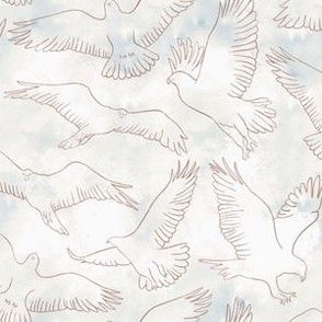 Hand-Sketched Serene Hawks Flying in a Tranquil Neutral Sky with Subtle Texture in Dusty Blue_Smal